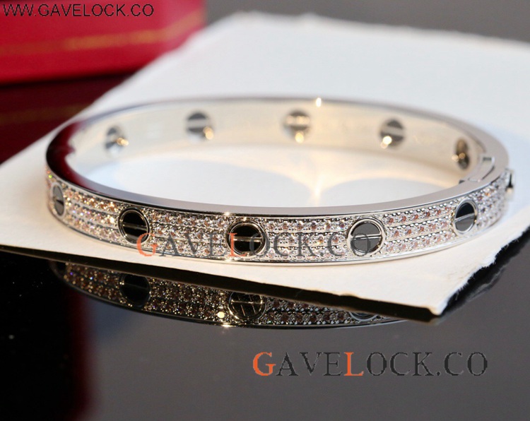Cartier Love Wide Silver Bracelet Diamonds No Screw